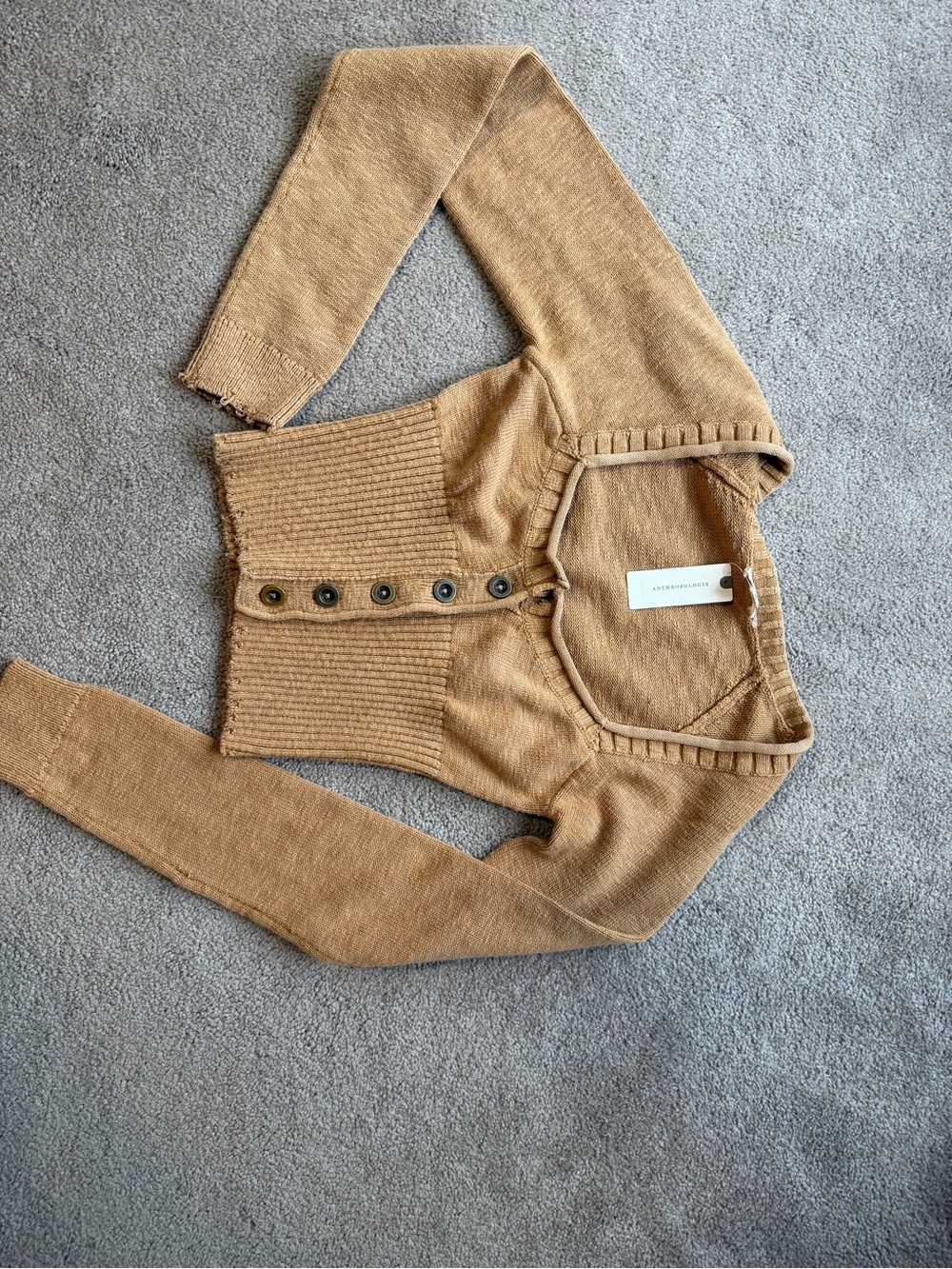 Anthropologie Olive Green Cropped Button Cardigan - Picture 2 of 6